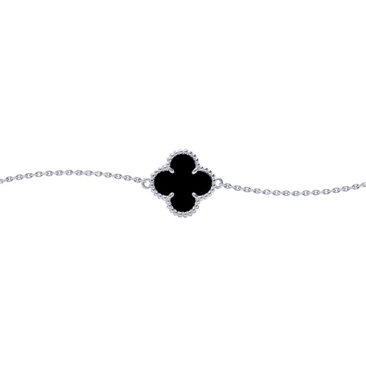 Silver  Black Clover Onyx Lucky Charm Bracelet 7-8.5" - ABB237