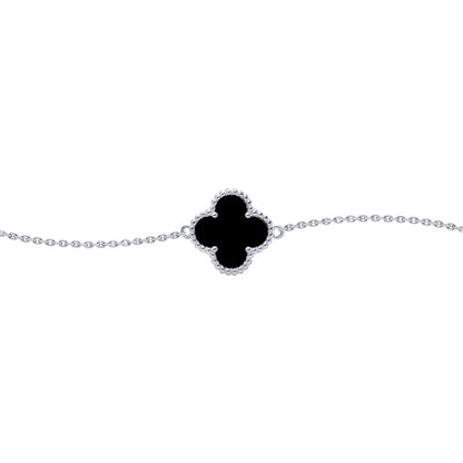 Silver  Black Clover Onyx Lucky Charm Bracelet 7-8.5" - ABB237