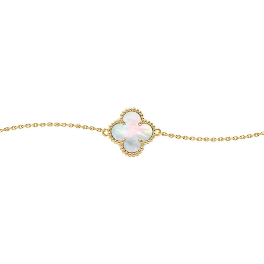 Gold-plated Silver  Clover Mother of Pearl Charm Bracelet 7-8.5" - ABB238-GP