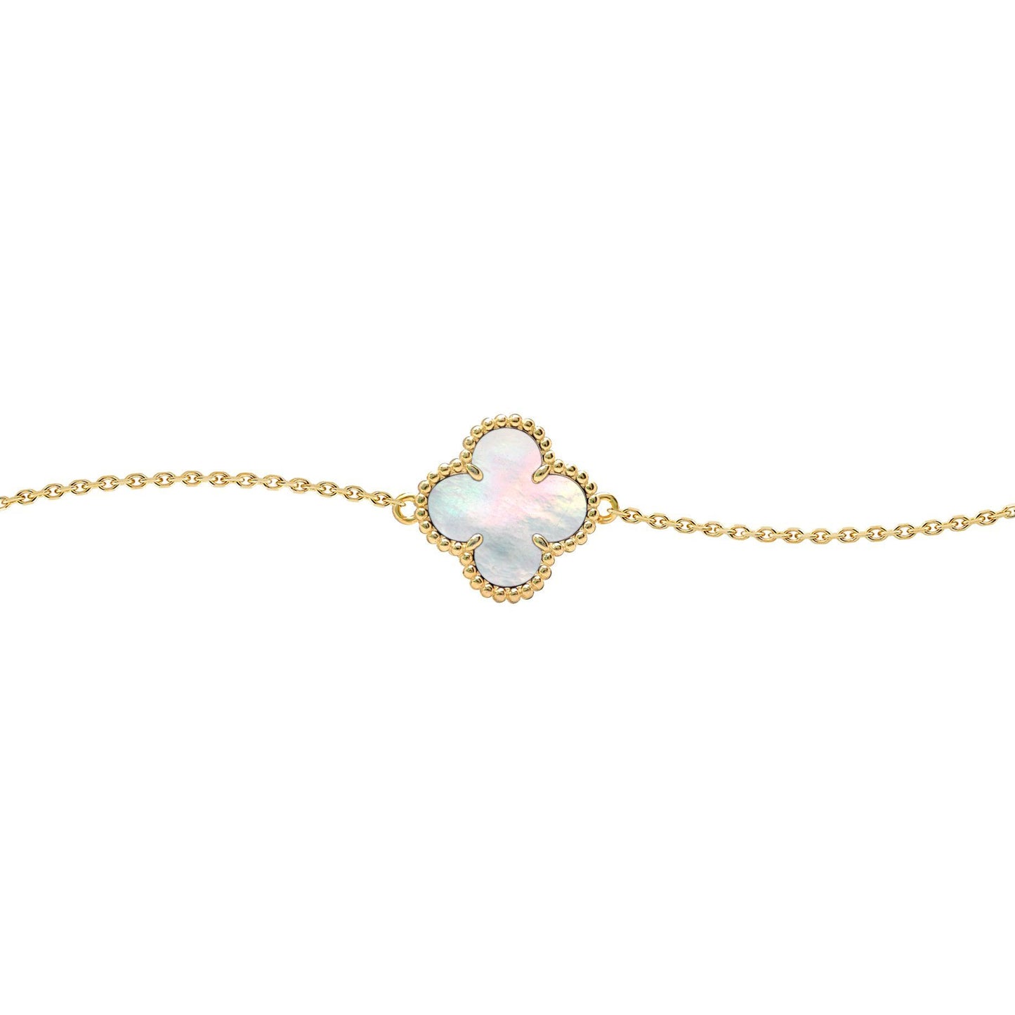 Gold-plated Silver  Clover Mother of Pearl Charm Bracelet 7-8.5" - ABB238-GP