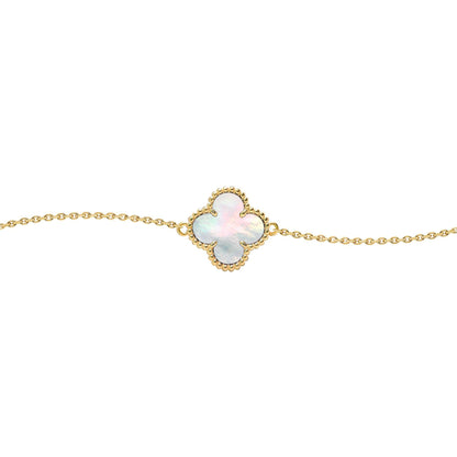 Gold-plated Silver  Clover Mother of Pearl Charm Bracelet 7-8.5" - ABB238-GP