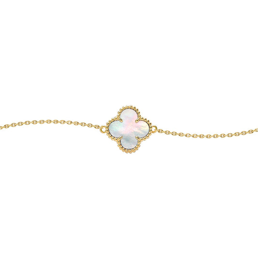Gold-plated Silver  Clover Mother of Pearl Charm Bracelet 7-8.5" - ABB238-GP