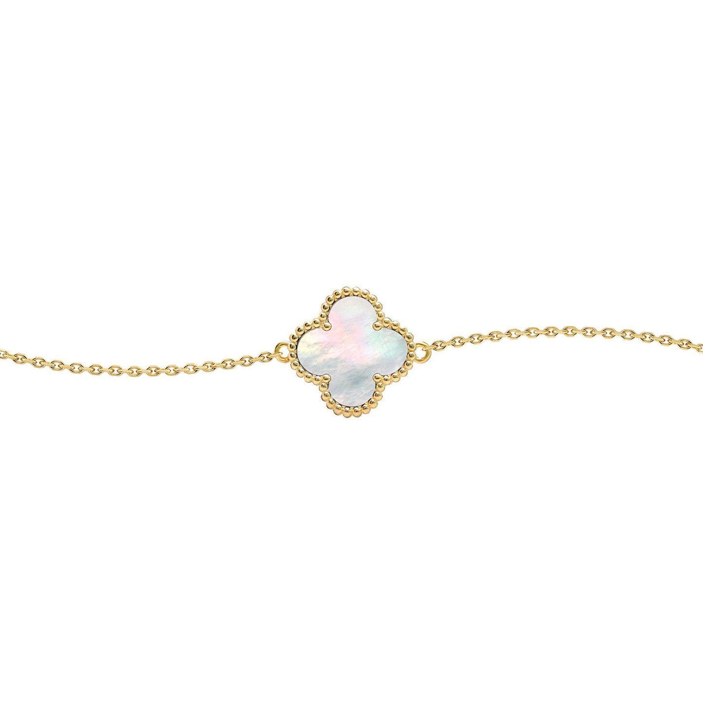 Gold-plated Silver  Clover Mother of Pearl Charm Bracelet 7-8.5" - ABB238-GP