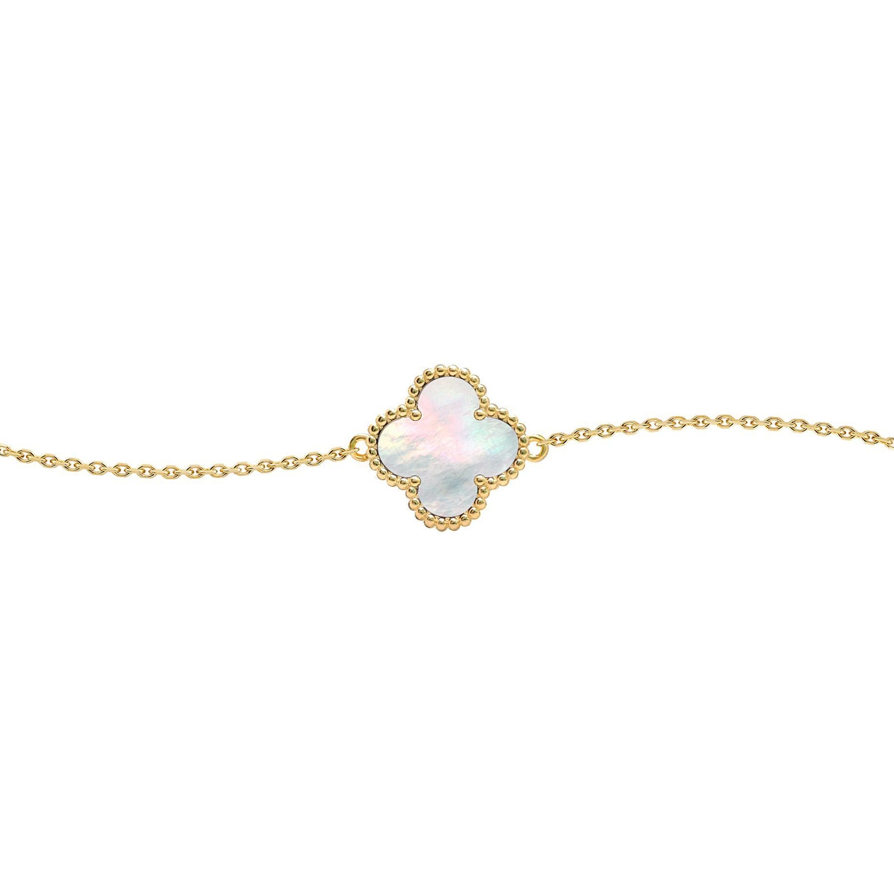 Gold-plated Silver  Clover Mother of Pearl Charm Bracelet 7-8.5" - ABB238-GP