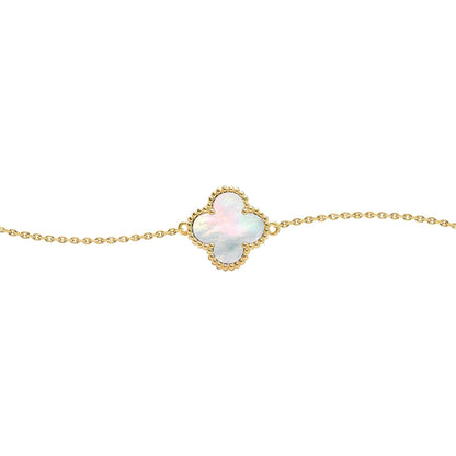 Gold-plated Silver  Clover Mother of Pearl Charm Bracelet 7-8.5" - ABB238-GP