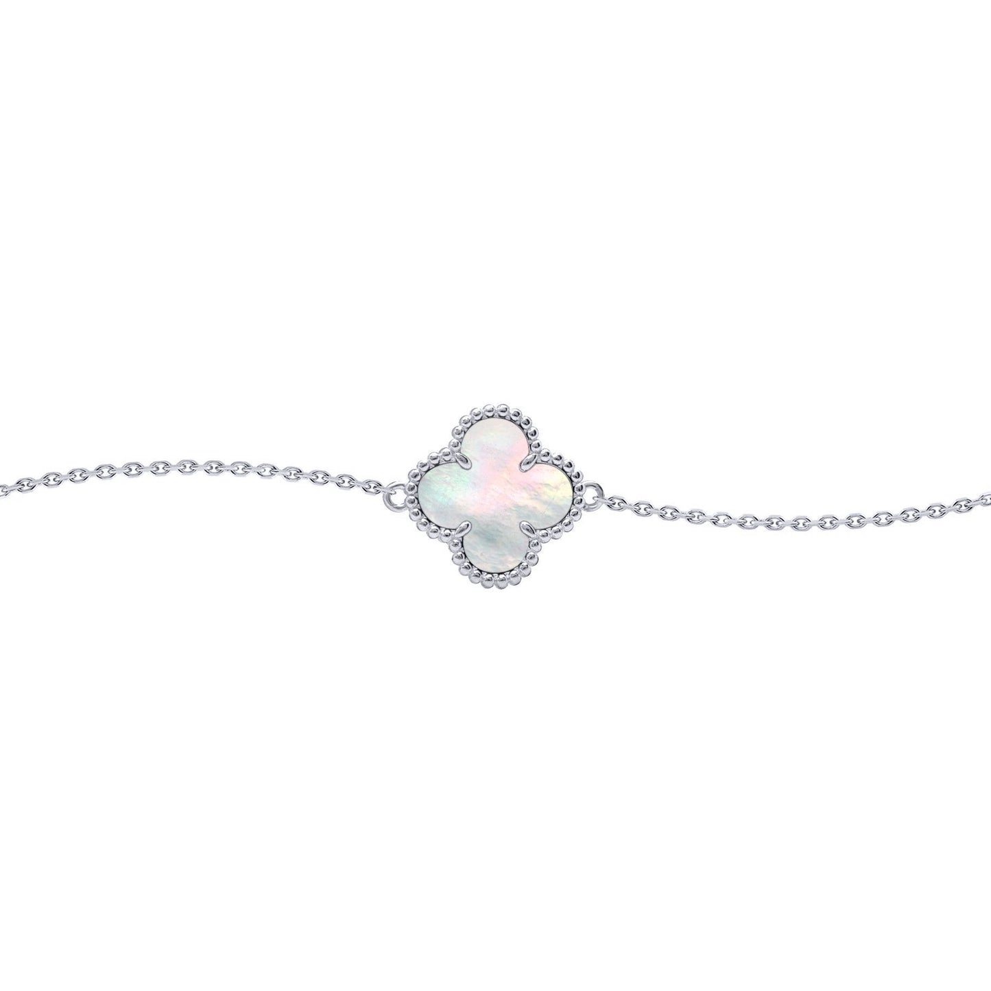 Silver  Clover Mother of Pearl Lucky Charm Bracelet 7-8.5" - ABB238