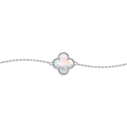 Silver  Clover Mother of Pearl Lucky Charm Bracelet 7-8.5" - ABB238