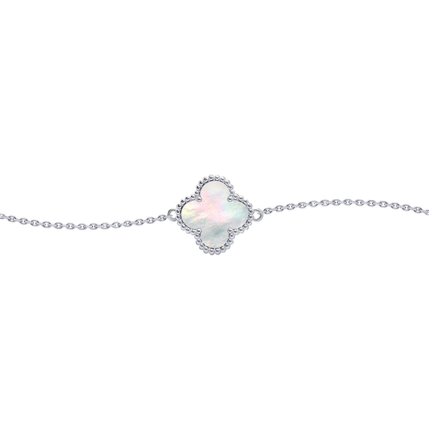 Silver  Clover Mother of Pearl Lucky Charm Bracelet 7-8.5" - ABB238