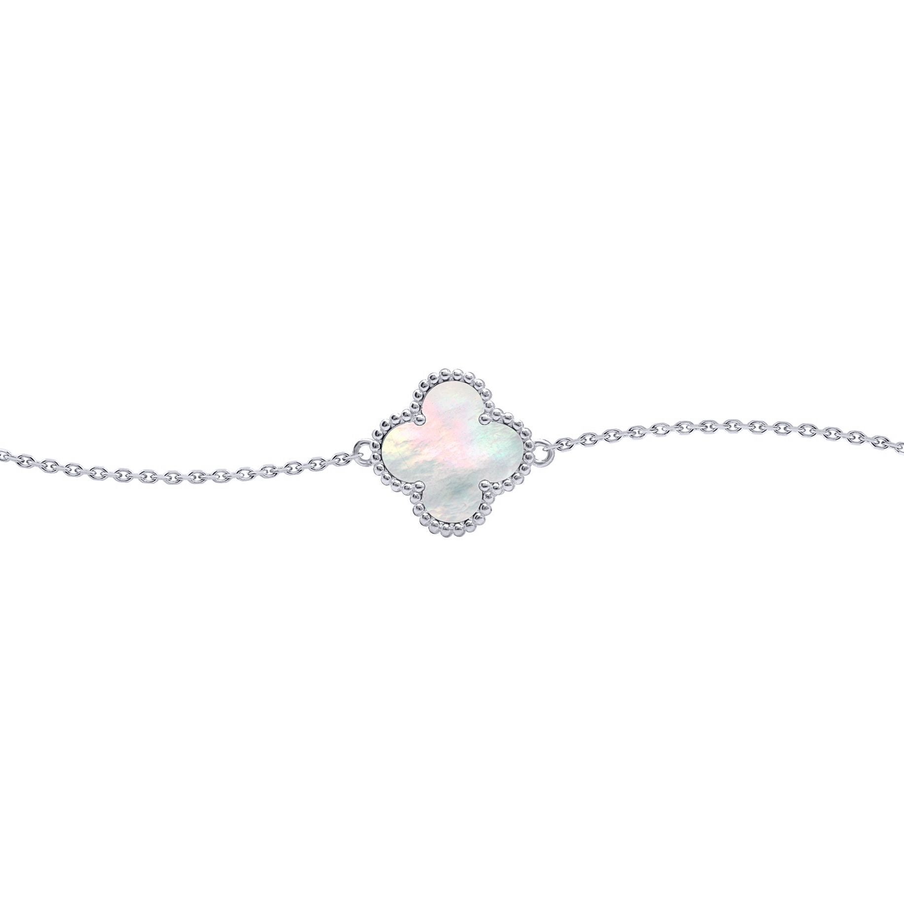 Silver  Clover Mother of Pearl Lucky Charm Bracelet 7-8.5" - ABB238