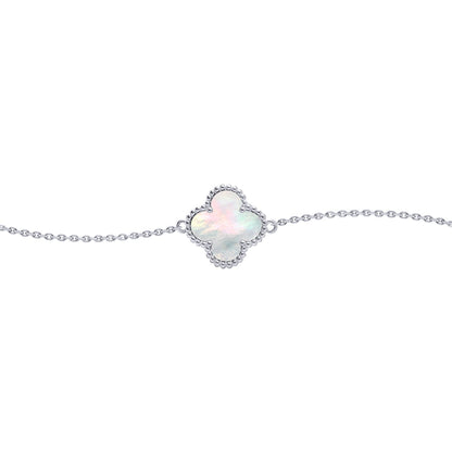 Silver  Clover Mother of Pearl Lucky Charm Bracelet 7-8.5" - ABB238