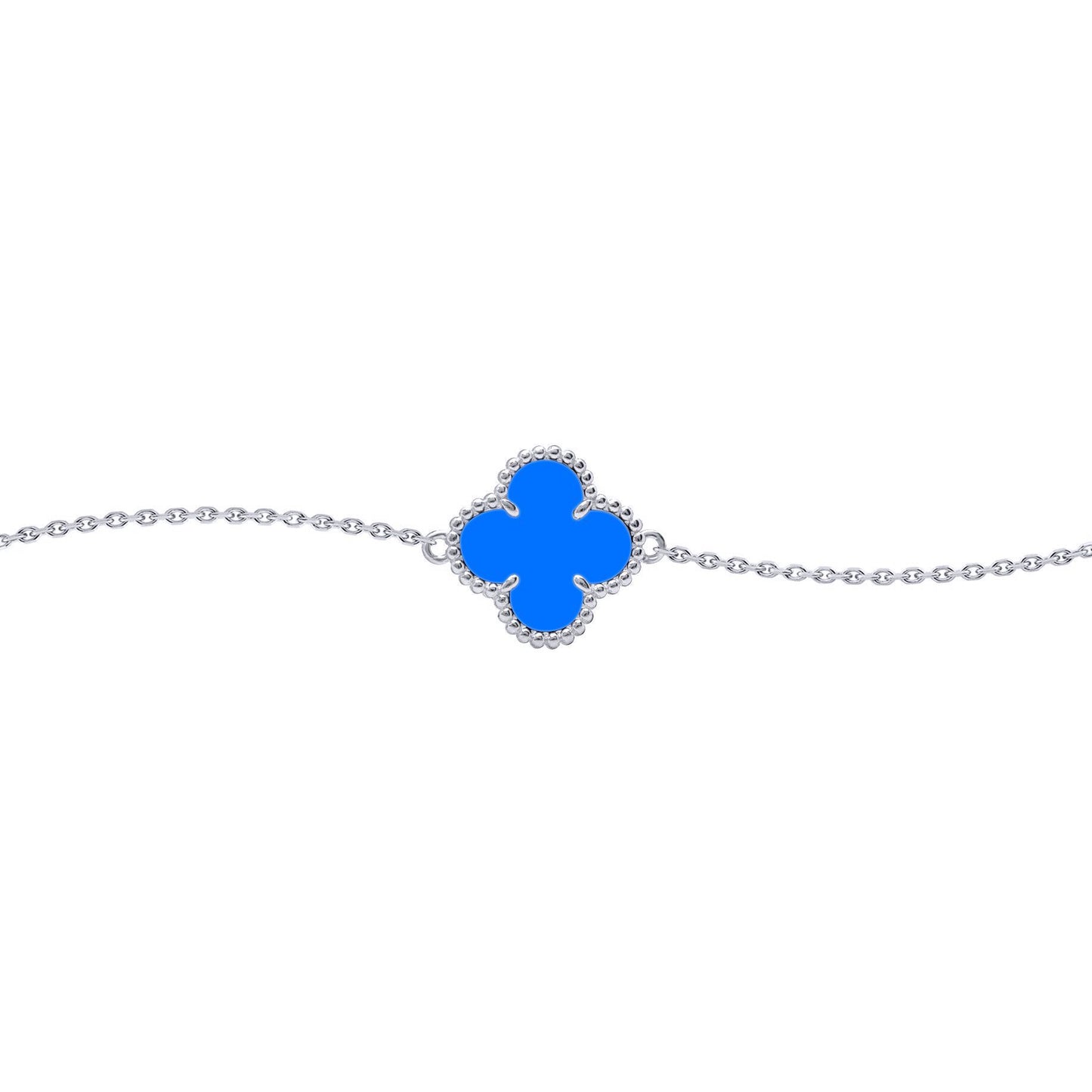 Silver  Blue Clover Agate Lucky Charm Bracelet 7-8.5" - ABB239