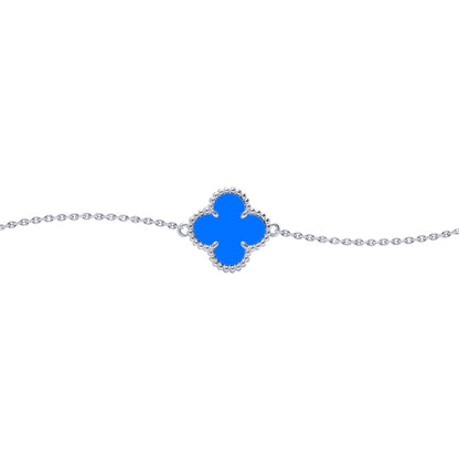 Silver  Blue Clover Agate Lucky Charm Bracelet 7-8.5" - ABB239