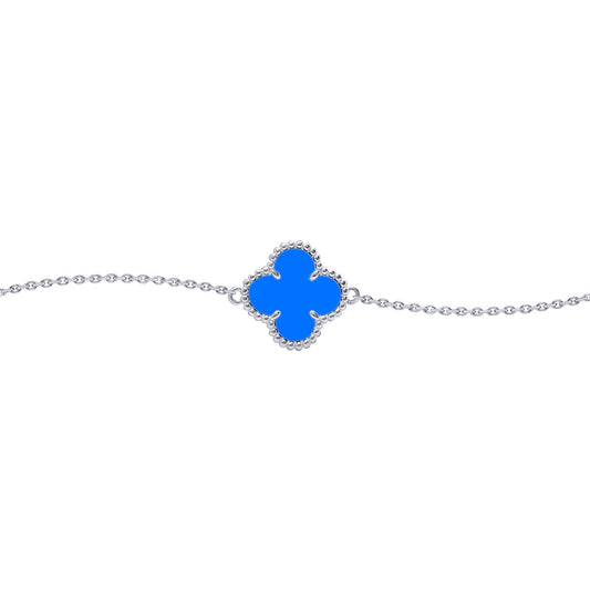 Silver  Blue Clover Agate Lucky Charm Bracelet 7-8.5" - ABB239