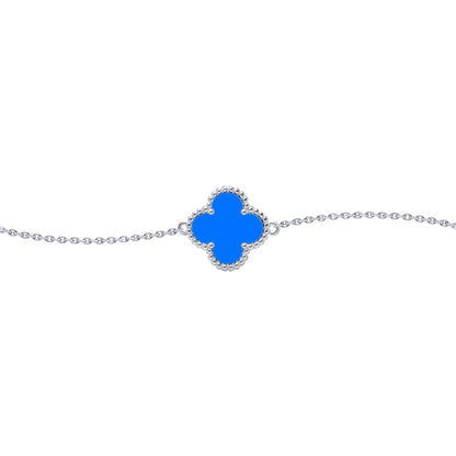 Silver  Blue Clover Agate Lucky Charm Bracelet 7-8.5" - ABB239