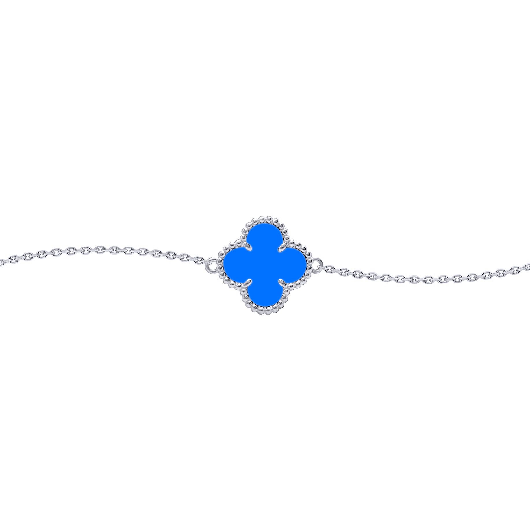 Silver  Blue Clover Agate Lucky Charm Bracelet 7-8.5" - ABB239