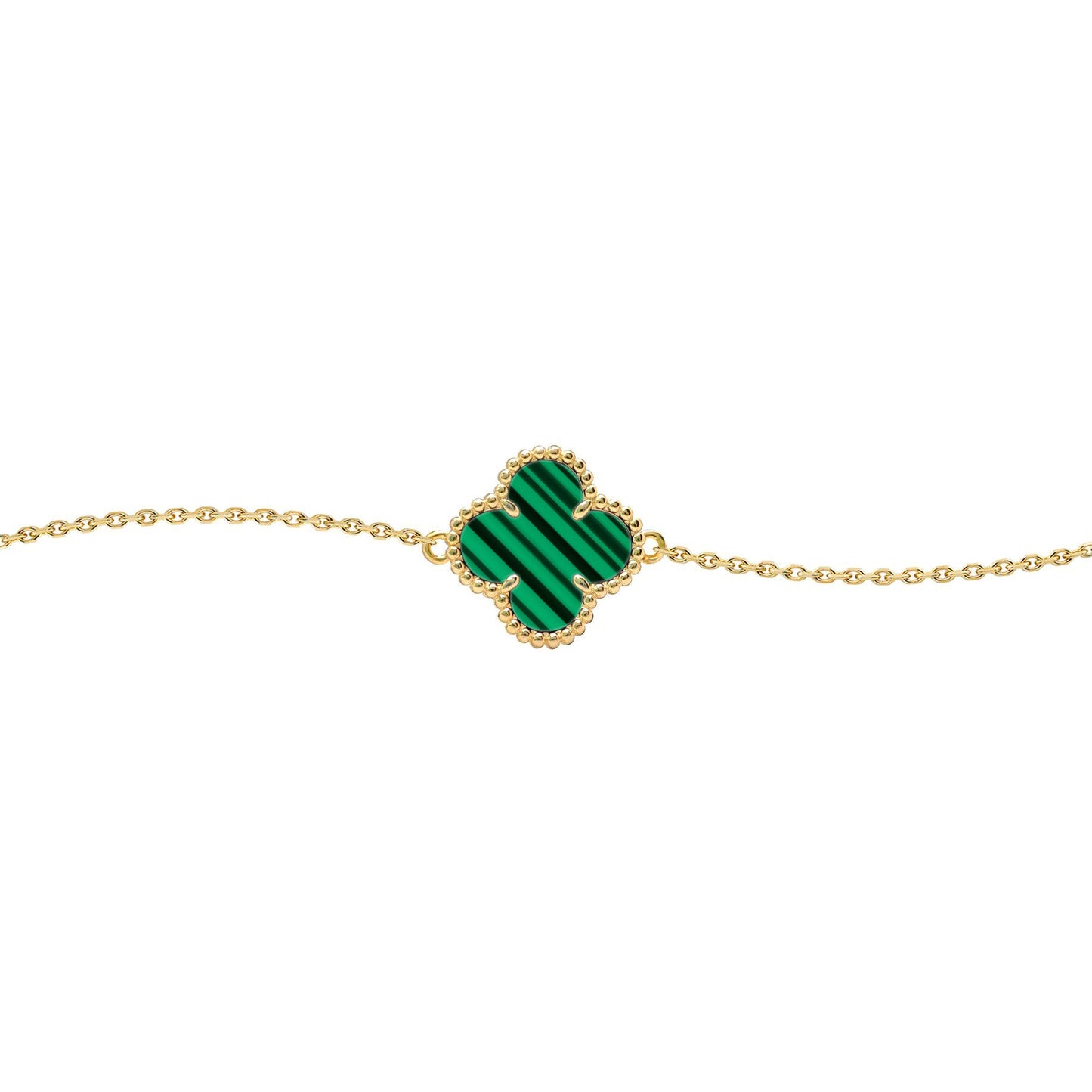 Gold-plated Silver  Green Clover Malachite Charm Bracelet 7-8.5" - ABB240-GP