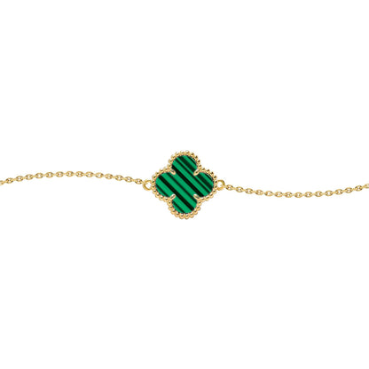 Gold-plated Silver  Green Clover Malachite Charm Bracelet 7-8.5" - ABB240-GP