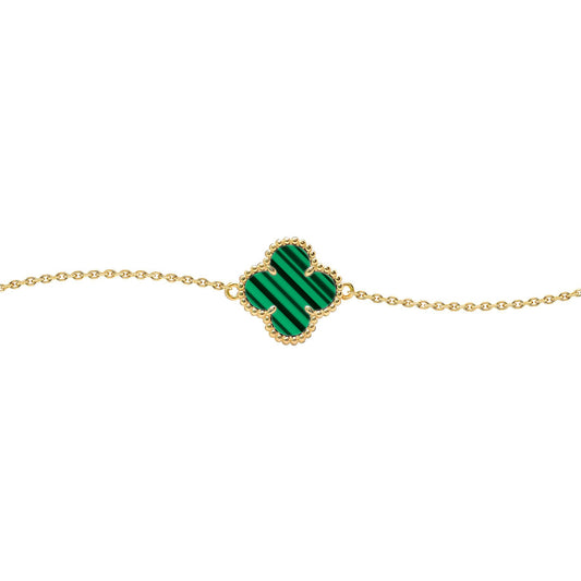 Gold-plated Silver  Green Clover Malachite Charm Bracelet 7-8.5" - ABB240-GP