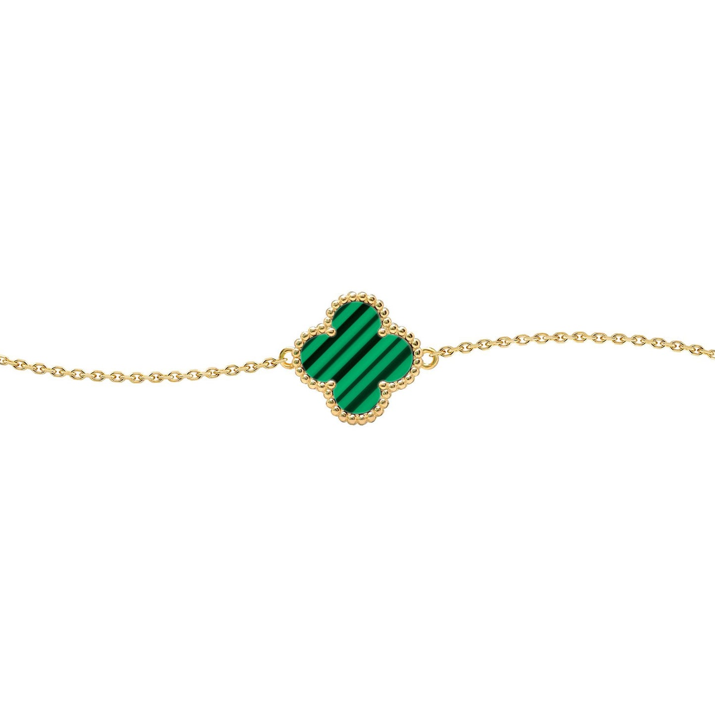 Gold-plated Silver  Green Clover Malachite Charm Bracelet 7-8.5" - ABB240-GP