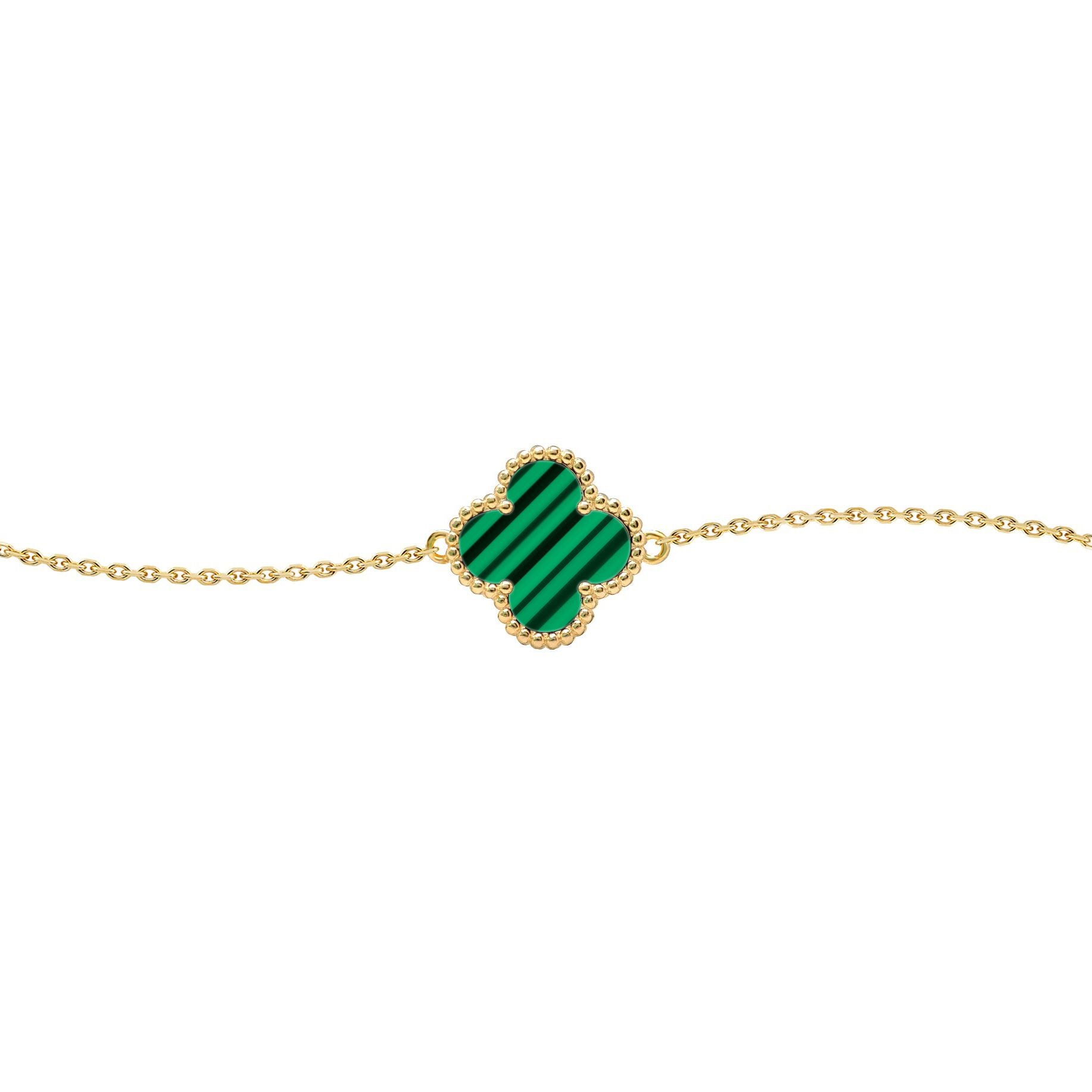Gold-plated Silver  Green Clover Malachite Charm Bracelet 7-8.5" - ABB240-GP