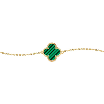 Gold-plated Silver  Green Clover Malachite Charm Bracelet 7-8.5" - ABB240-GP
