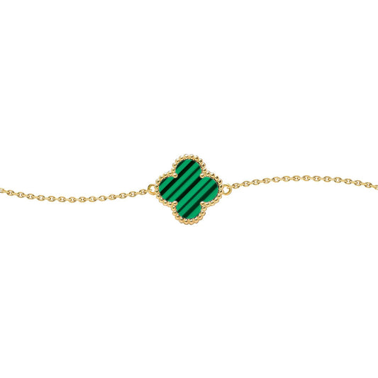 Gold-plated Silver  Green Clover Malachite Charm Bracelet 7-8.5" - ABB240-GP