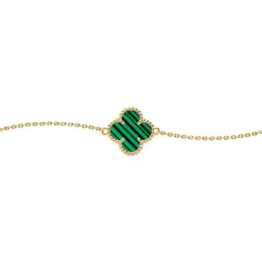 Gold-plated Silver  Green Clover Malachite Charm Bracelet 7-8.5" - ABB240-GP