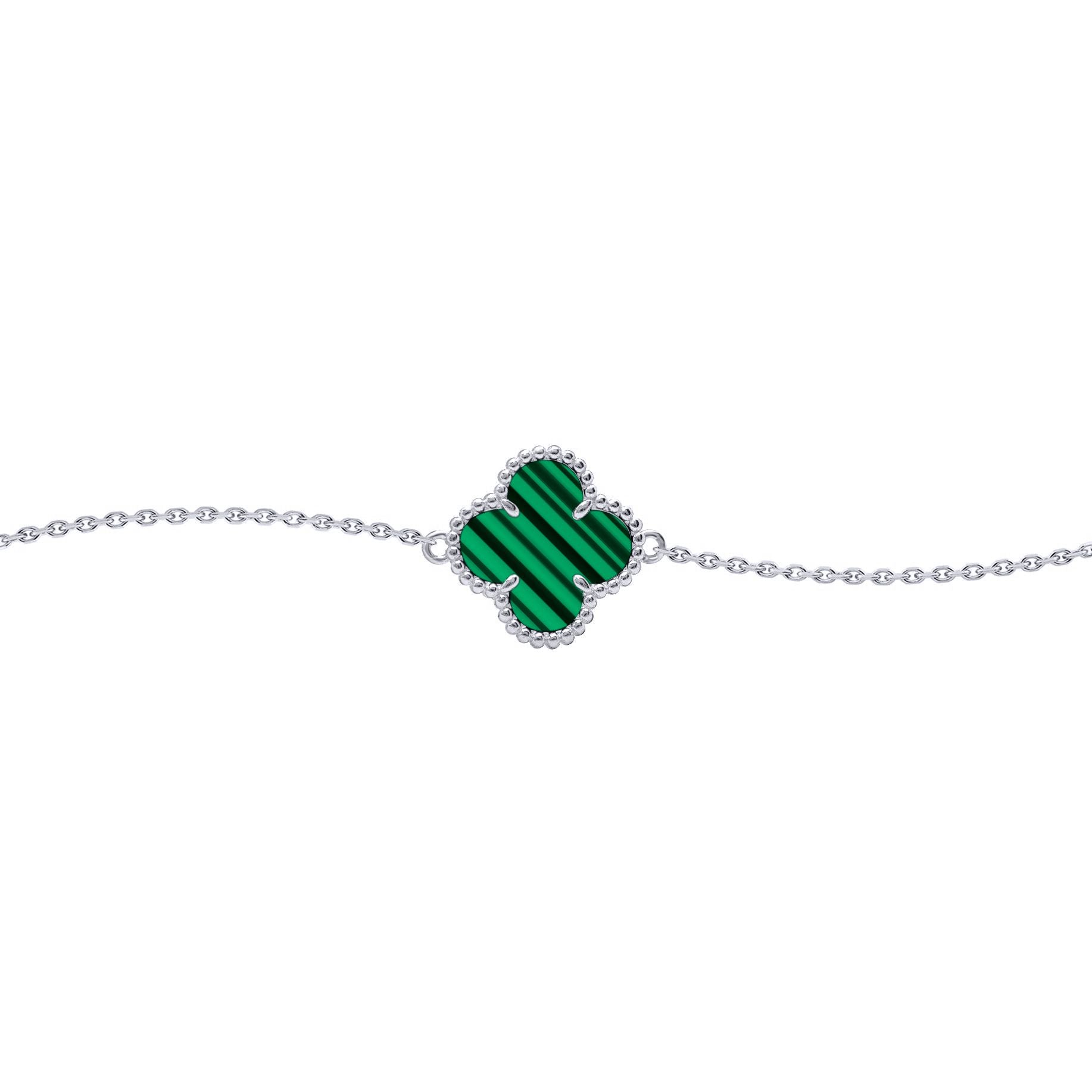 Silver  Green Clover Malachite Lucky Charm Bracelet 7-8.5" - ABB240