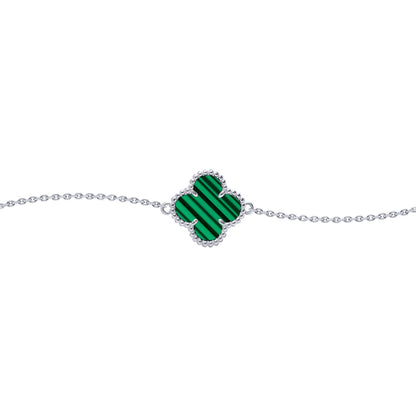 Silver  Green Clover Malachite Lucky Charm Bracelet 7-8.5" - ABB240