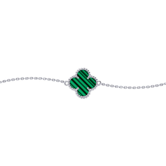 Silver  Green Clover Malachite Lucky Charm Bracelet 7-8.5" - ABB240