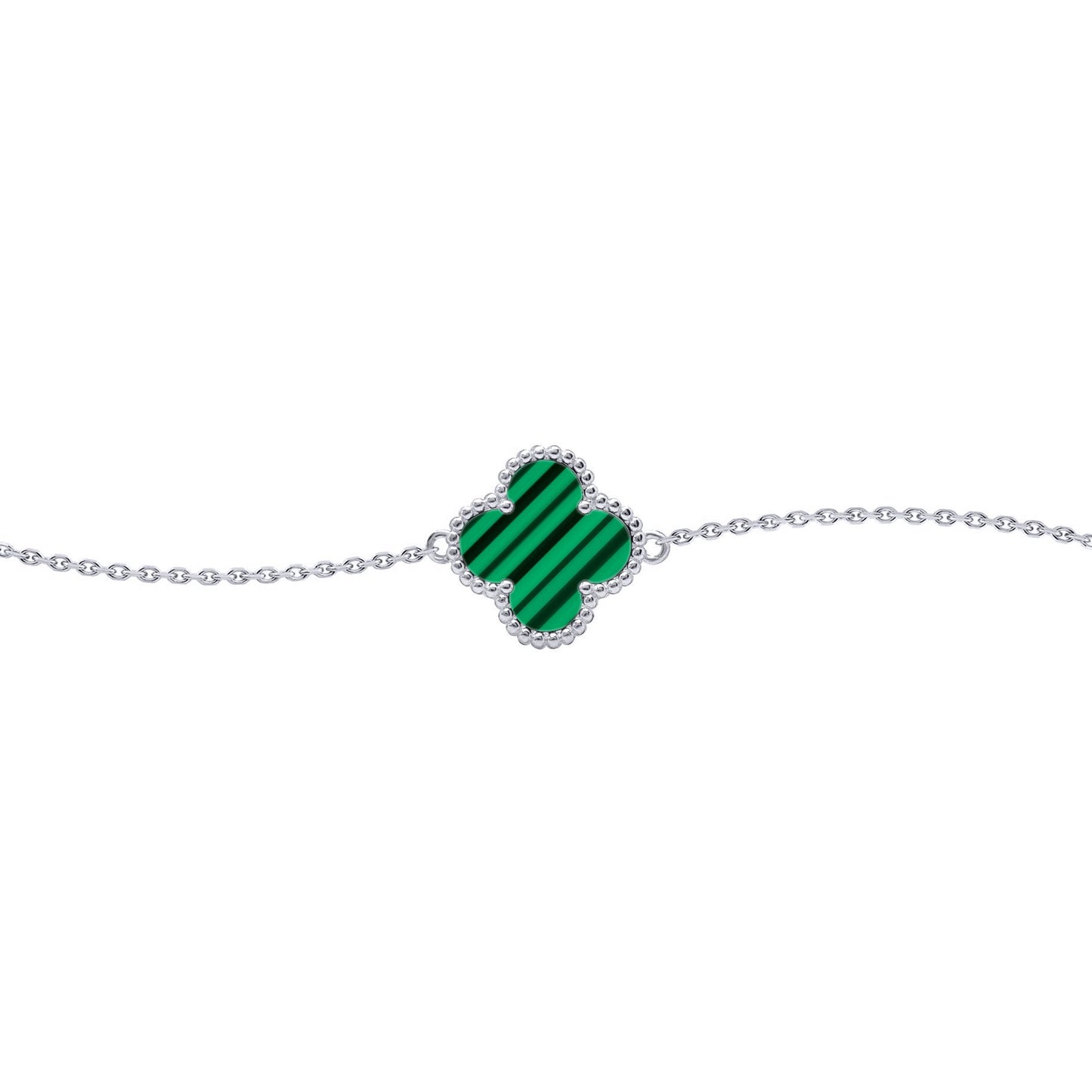 Silver  Green Clover Malachite Lucky Charm Bracelet 7-8.5" - ABB240