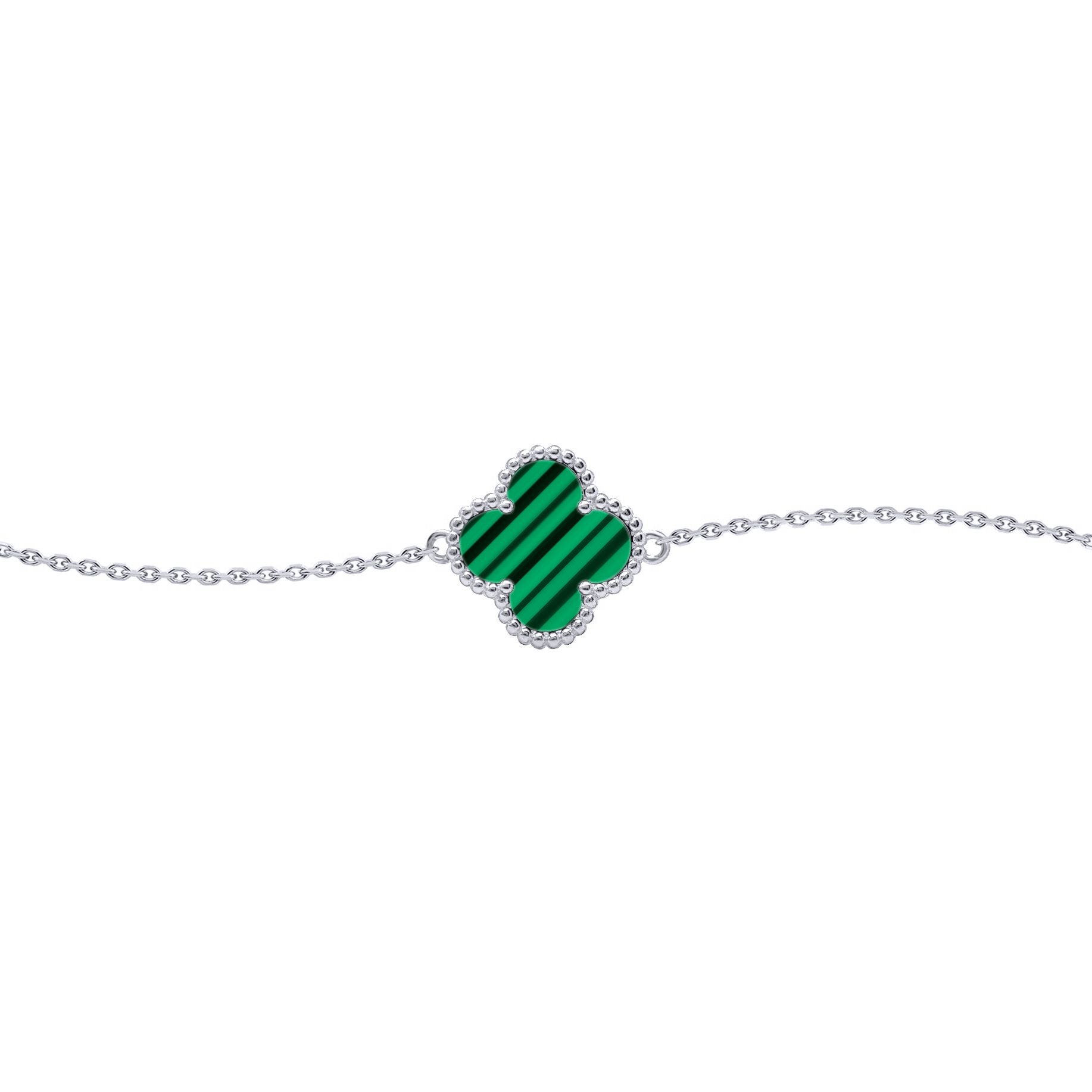 Silver  Green Clover Malachite Lucky Charm Bracelet 7-8.5" - ABB240