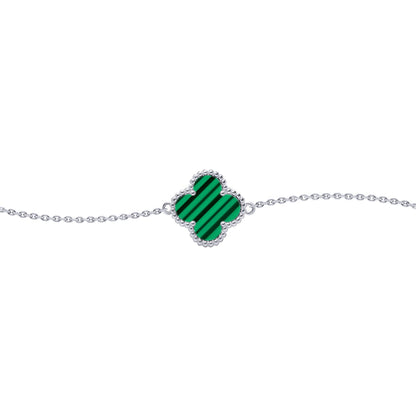 Silver  Green Clover Malachite Lucky Charm Bracelet 7-8.5" - ABB240