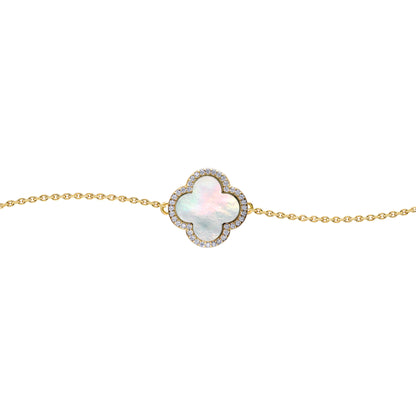 Gold-plated Silver  Clover Mother of Pearl CZ Bracelet 7-8.5" - ABB242-GP