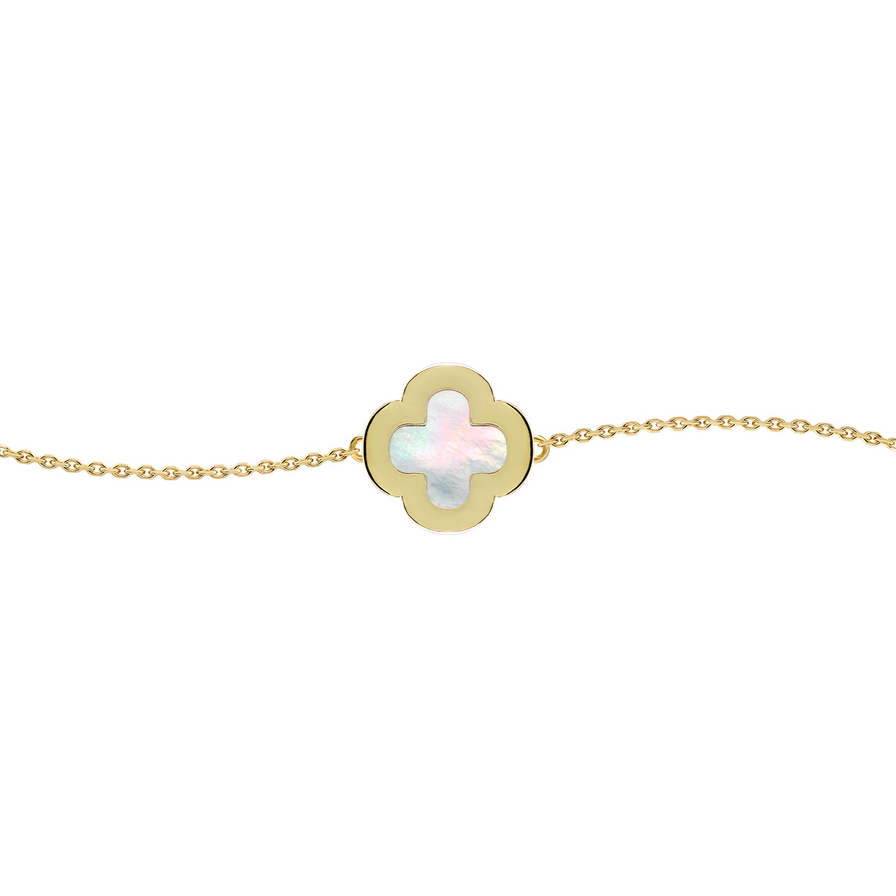 Gold-plated Silver  Clover Mother of Pearl CZ Bracelet 7-8.5" - ABB242-GP