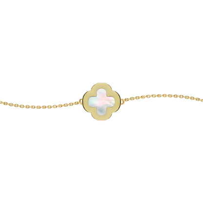 Gold-plated Silver  Clover Mother of Pearl CZ Bracelet 7-8.5" - ABB242-GP