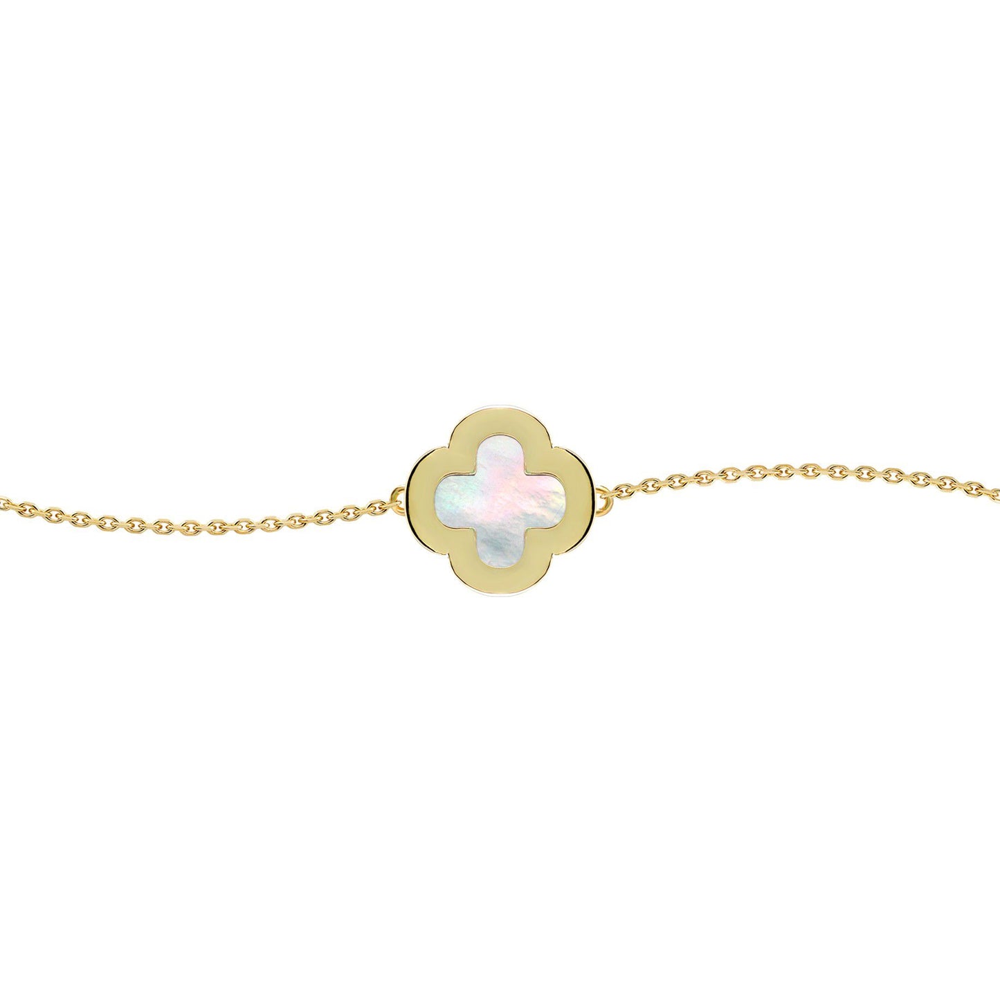 Gold-plated Silver  Clover Mother of Pearl CZ Bracelet 7-8.5" - ABB242-GP
