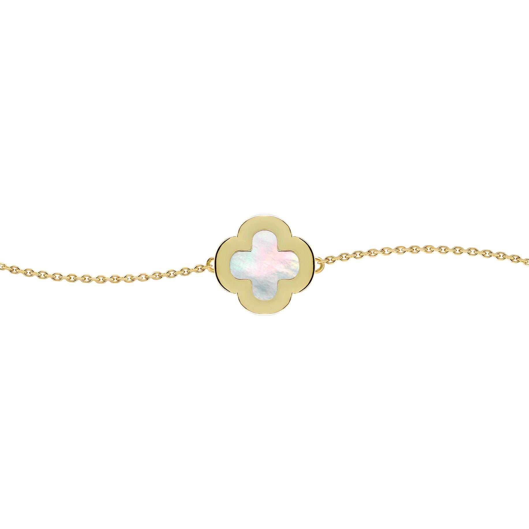 Gold-plated Silver  Clover Mother of Pearl CZ Bracelet 7-8.5" - ABB242-GP
