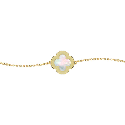 Gold-plated Silver  Clover Mother of Pearl CZ Bracelet 7-8.5" - ABB242-GP