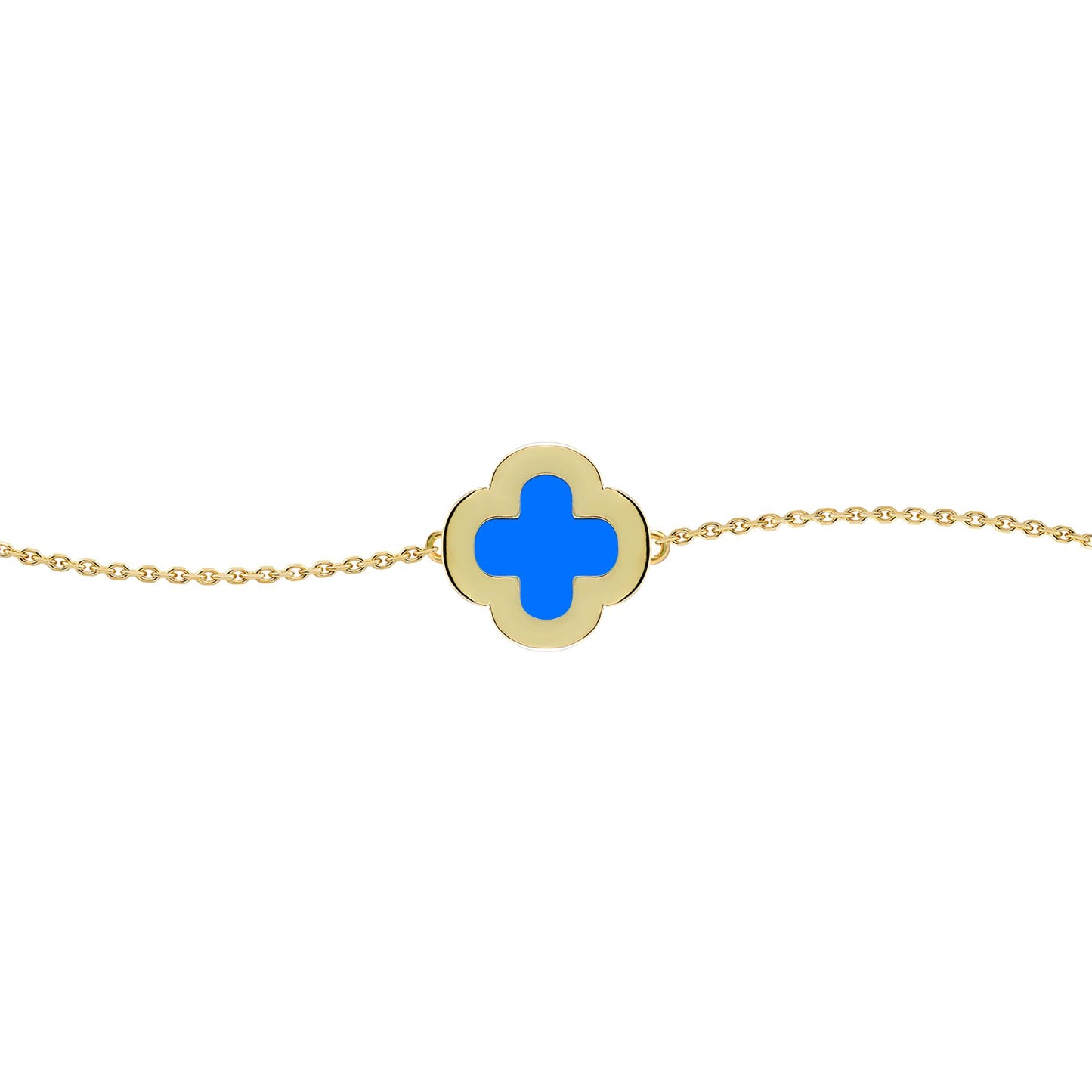 Gold-plated Silver  Blue Clover Agate CZ Charm Bracelet 7-8.5" - ABB243-GP