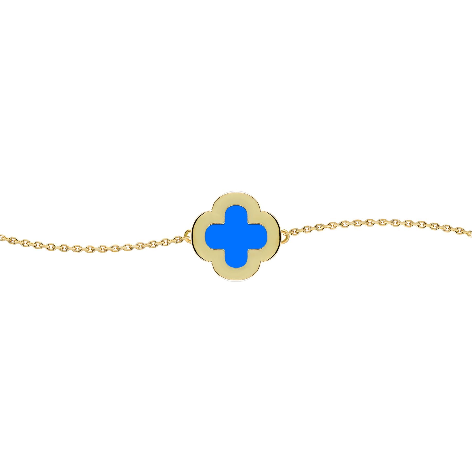 Gold-plated Silver  Blue Clover Agate CZ Charm Bracelet 7-8.5" - ABB243-GP