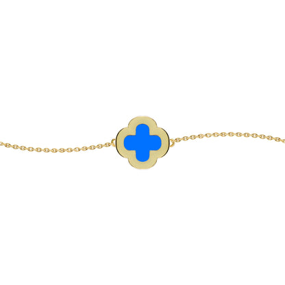 Gold-plated Silver  Blue Clover Agate CZ Charm Bracelet 7-8.5" - ABB243-GP
