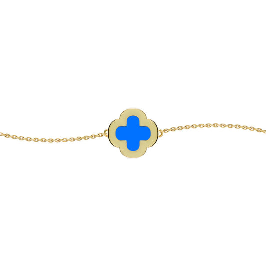 Gold-plated Silver  Blue Clover Agate CZ Charm Bracelet 7-8.5" - ABB243-GP