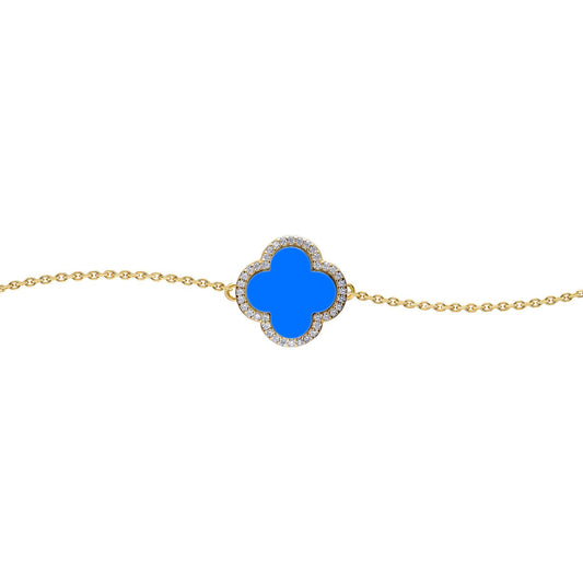 Gold-plated Silver  Blue Clover Agate CZ Charm Bracelet 7-8.5" - ABB243-GP