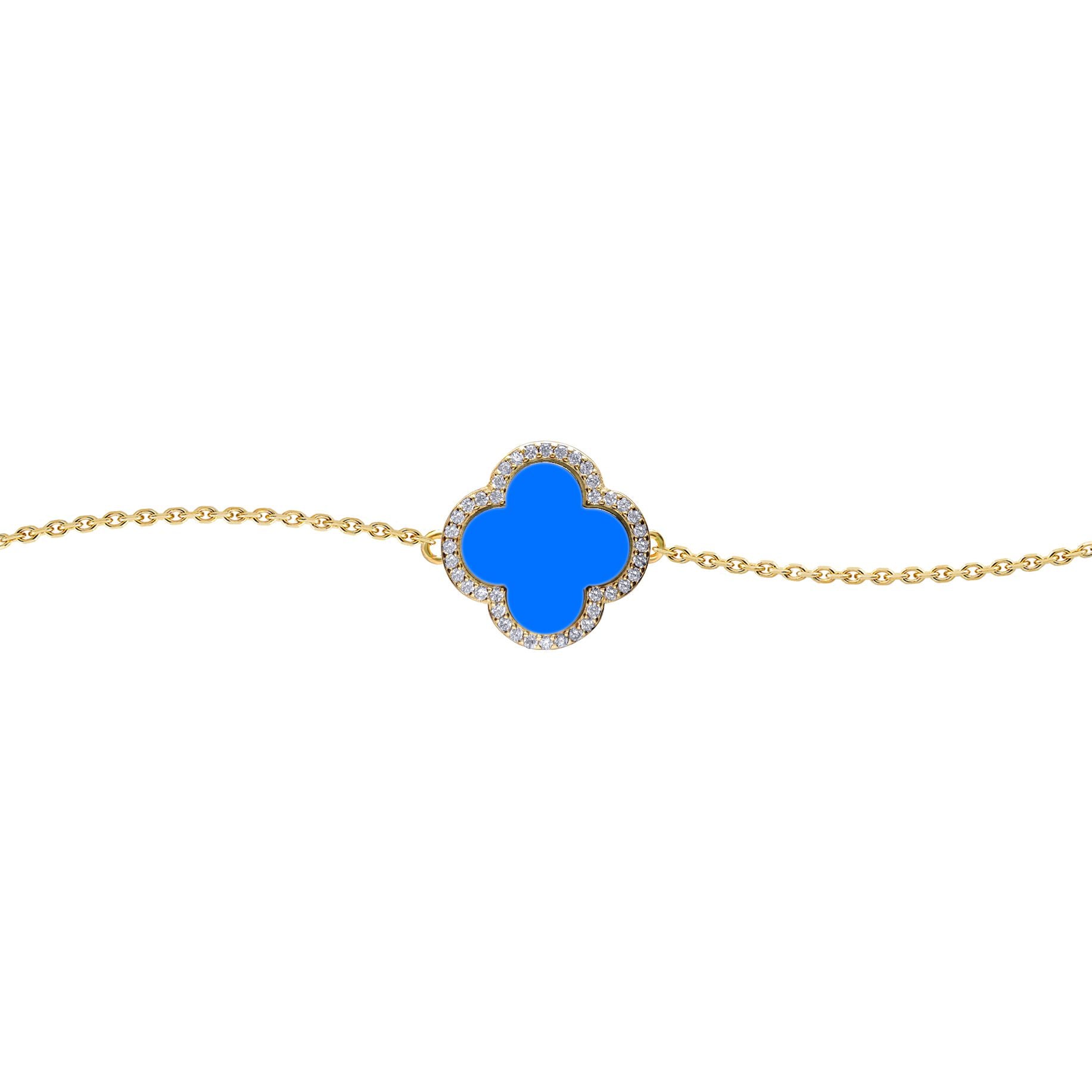 Gold-plated Silver  Blue Clover Agate CZ Charm Bracelet 7-8.5" - ABB243-GP