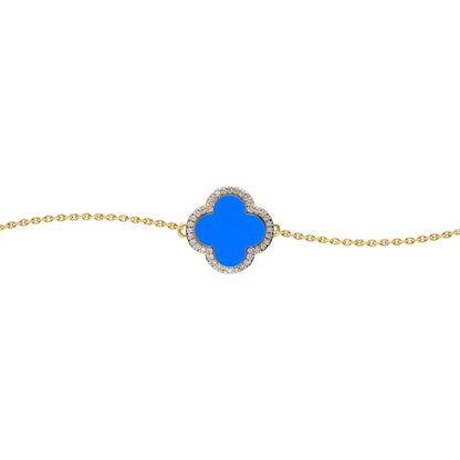 Gold-plated Silver  Blue Clover Agate CZ Charm Bracelet 7-8.5" - ABB243-GP