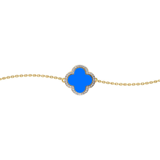 Gold-plated Silver  Blue Clover Agate CZ Charm Bracelet 7-8.5" - ABB243-GP