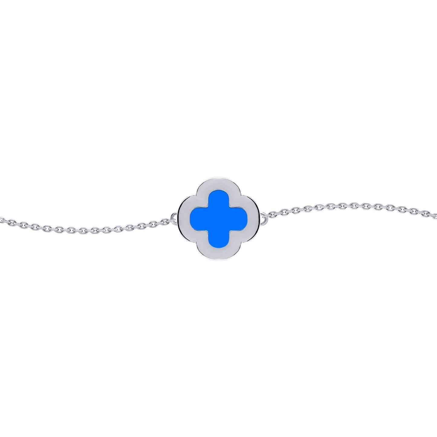 Silver  Blue Clover Agate CZ Halo Lucky Charm Bracelet 7-8.5" - ABB243