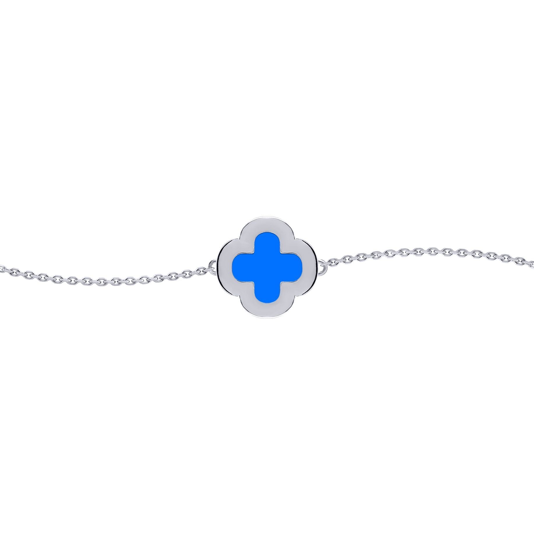 Silver  Blue Clover Agate CZ Halo Lucky Charm Bracelet 7-8.5" - ABB243