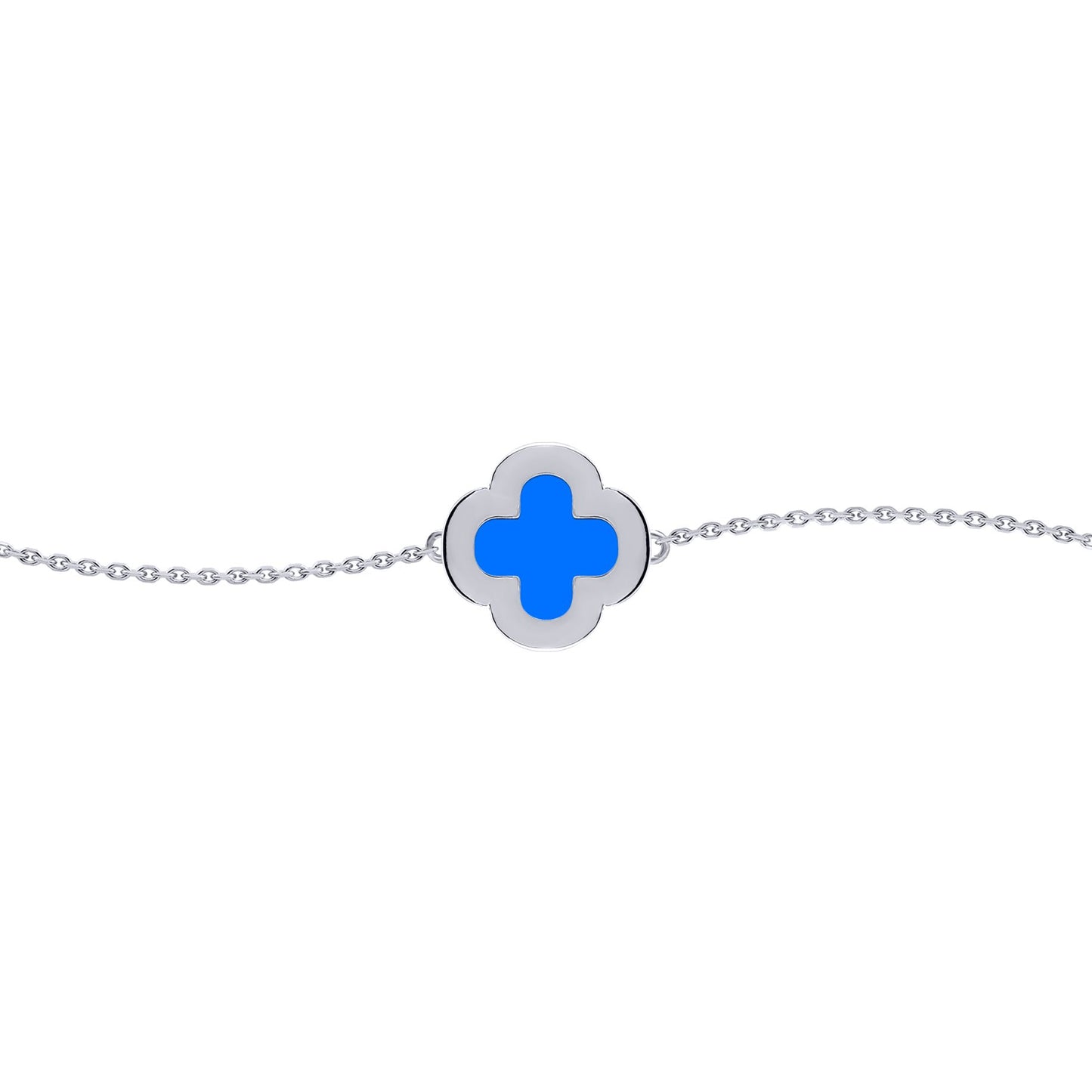 Silver  Blue Clover Agate CZ Halo Lucky Charm Bracelet 7-8.5" - ABB243